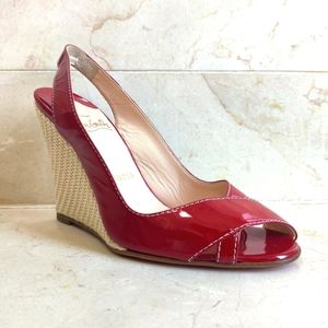 Louboutin Cherry Red Patent Leather Wedge Heels